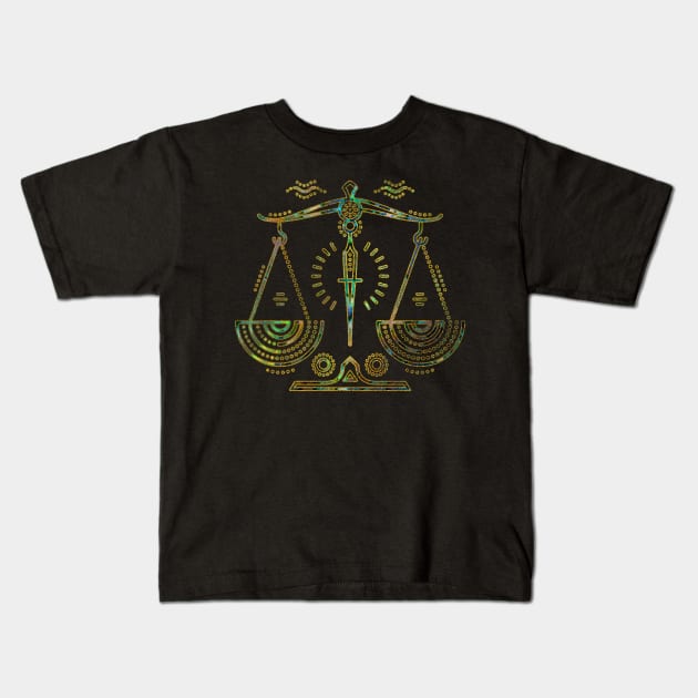 Libra Zodiac Gold Abalone Kids T-Shirt by Nartissima